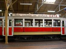 Publicit� sur un tram de 1932 au mus�e des transports urbains de Prague